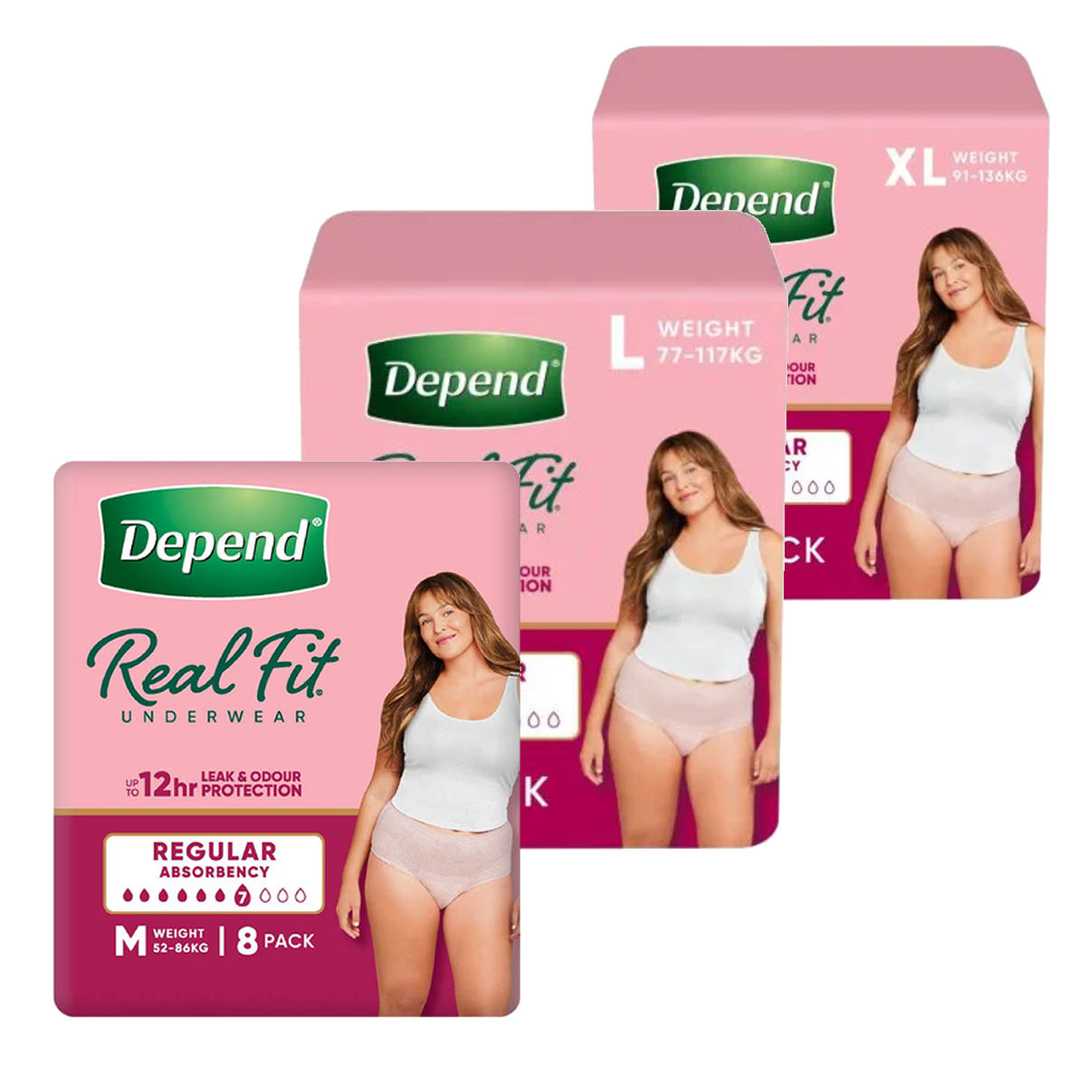 Depend® Real-Fit for Women Regular Underwear (8PK | M,L&XL)