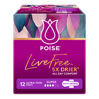 Poise® LiveFree Super Pad with Wing (12PK)