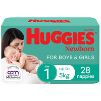 Huggies Nappies Size1 Newborn (Up to 5kg | 28PK) Boy/Girl